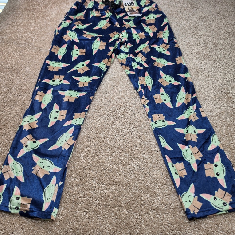 Star Wars Pajama Pants Grogu Baby Yoda Navy Blue Plush Fleece Lounge XL